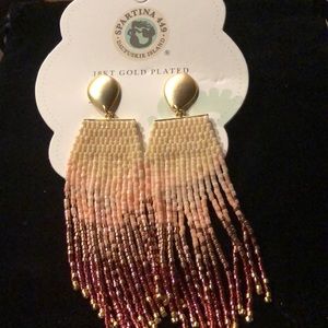 Spartina 449 18k Gold Plated Bitty Beaded Boho Pink Earrings, Retail $88